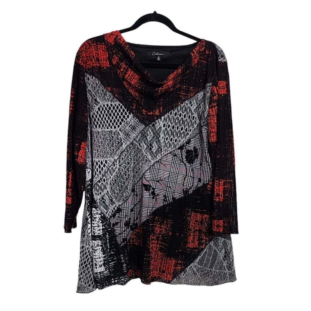 Calessa top 1X black & red patchwork plaid lace & floral print whimsigoth